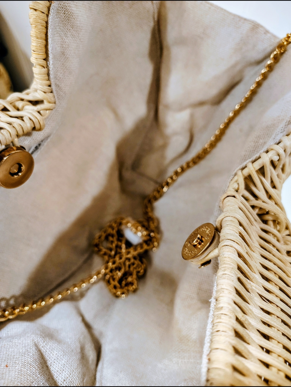Haute Hippie Woven Rattan Crescent Crossbody with Pearl Strap - Natural - Picture 8 of 15